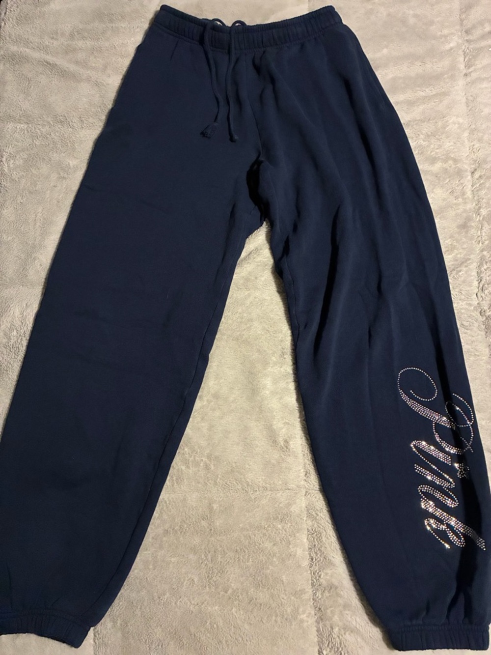 Victoria’s Secret Pink (PINK) Campus Fleece Sweats Navy Blue Small Bling Flower